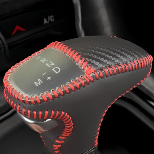 Leather Gear Shift Knob Covers for Dodge Charger Challenger 2015-2023 and Dodge Durango18-23,Carbon Fiber Leather Hand-Stitched Shifter Sleeve - color: Red Carbon