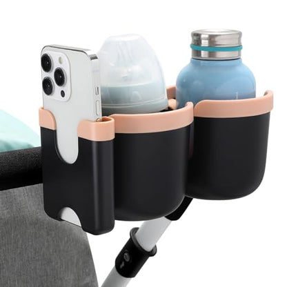 Accmor Stroller Cup Holder with Phone Holder, Bike Cup Holder, Universal Cup Holder for Uppababy Nuna Doona Strollers, 2-in-1 Cup Holder for Walker, Wheelchair, Scooter - color: Double Holder-Pink