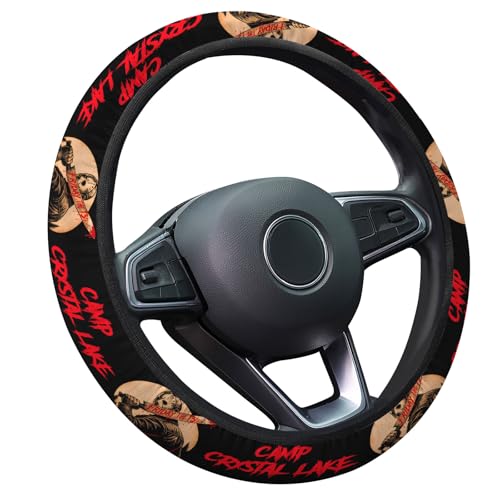 GENANY Hockey Mask Horror Steering Wheel Cover, Non Slip Polyester Car Wheel Protector for Car SUV Truck, Universal 15 Inch - color: Friday Killer