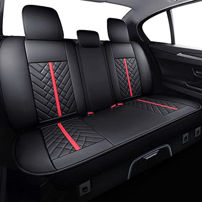 Tomatoman Tacoma Rear Seat Covers Compatible with Toyota Tacoma 2005-2025 2026 TRD Sport OffRoad Limited SR5 V6 Crew Double Extended Cab Truck Waterproof Leather Back Car Cushions(Rear Seat/Black-Red) - color: Rear Seat/Black-Red