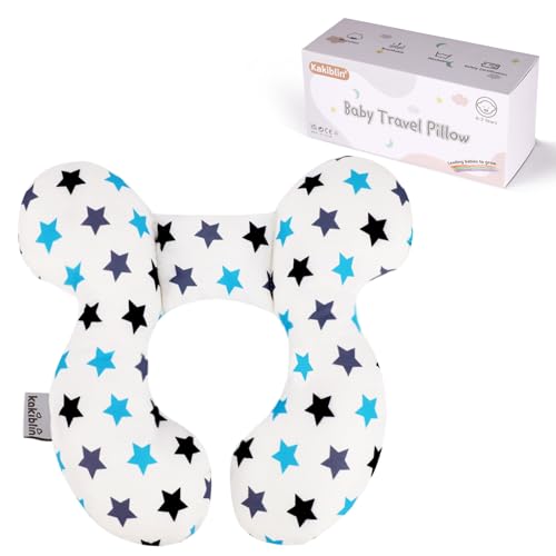 KAKIBLIN Baby Travel Pillow, Upgraded Baby Neck Pillows for Car Seat, Infant Neck Support Pillow for Head and Neck,Newborn Head Support for Car Seat,Pushchair - color: White Star