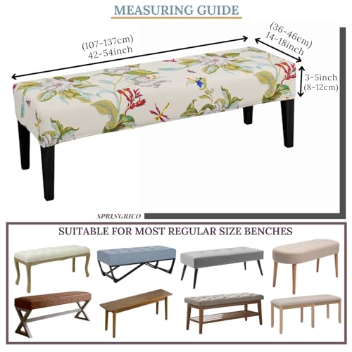 SPRINGRICO Stretch Dining Bench Cover, Removable Bench Slipcover Washable Bench Seat Protector Rectangle Bench Cover for Dining Room, Living Room, Bedroom, Kitchen (Green Garden) - color: Green Garden