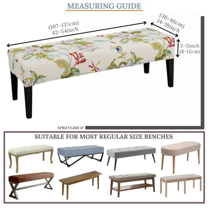 SPRINGRICO Stretch Dining Bench Cover, Removable Bench Slipcover Washable Bench Seat Protector Rectangle Bench Cover for Dining Room, Living Room, Bedroom, Kitchen (Green Garden) - color: Green Garden