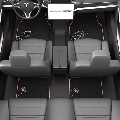 Universal Fit Cute Cat Carpet Car Floor Mats, Fit for Sedan, SUVs, Truck, Vans,Set of 4(Pink)