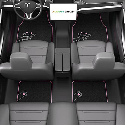 Universal Fit Cute Cat Carpet Car Floor Mats, Fit for Sedan, SUVs, Truck, Vans,Set of 4(Pink)