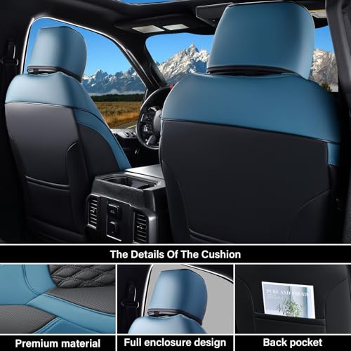 Coverado RAM 1500 Blue Seat Covers, Faux Leather Full Coverage Car Seat Covers Fit for 2009-2018 Dodge RAM 1500 2500 3500 Trucks, Flat Front - color: Blue, size: Flat Front&No Rear