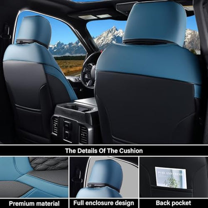 Coverado Seat Covers Dodge RAM 1500, Waterproof Leatherette Seat Covers Full Coverage for Car Compatible with 2009-2018 Dodge Ram 1500, 2010-2024 Ram 2500 3500 Dodge RAM, Curved Front/Blue - color: Blue, size: Curved Front&No Rear