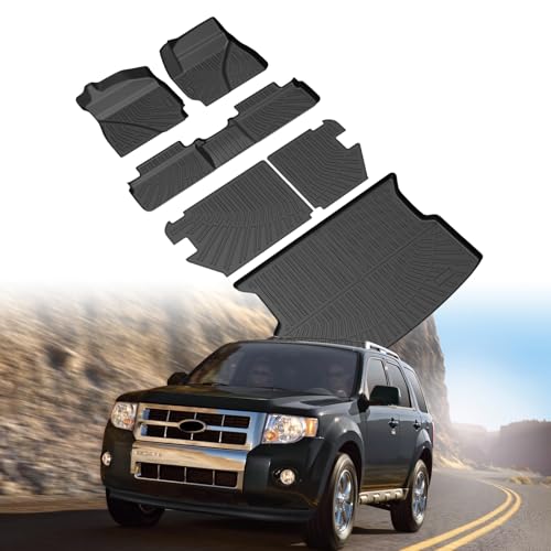 Escape Floor Mats - Car Mats for Ford Escape 2009-2012, Mazda Tribute & 2009-2011 Mercury Mariner, All Weather Floor Mats and Cargo Liner for Escape Accessories, Heavy Duty Rubber Mats - size: 2)Ford Escape 09-12 Full Set
