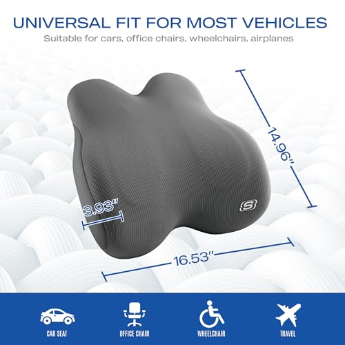 Skechers Memory Foam Lumbar Pillow,Lumbar Support Pillow for Office, Chair Lower Back Pain Relief Lumbar Pillow, Ergonomic Design Back Support Pillow for Office Chair, Car, Home, Travel,Gray