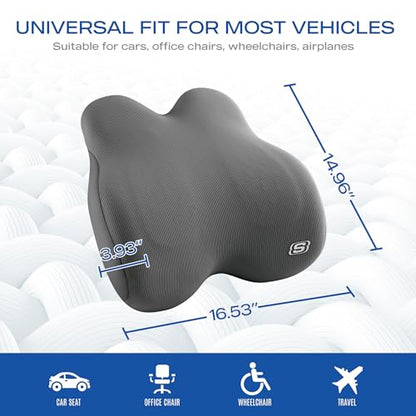 Skechers Memory Foam Lumbar Pillow,Lumbar Support Pillow for Office, Chair Lower Back Pain Relief Lumbar Pillow, Ergonomic Design Back Support Pillow for Office Chair, Car, Home, Travel,Gray