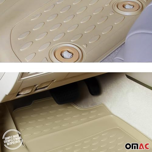 OMAC Floor Mats for Toyota Highlander 2001-2007 Car Mats All Weather 3D Custom Fit Rubber Mat Waterproof Odorless TPE Floor Liners Laser Measured Non-Slip (Beige)