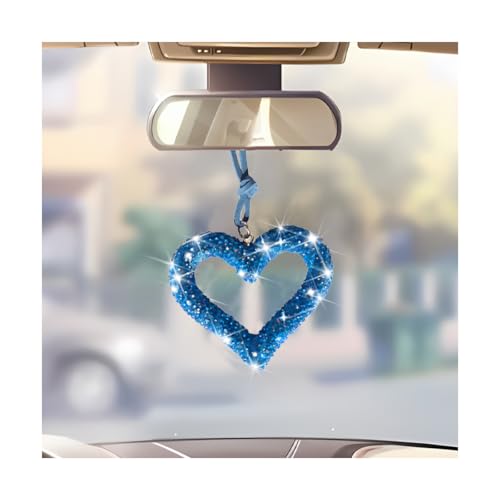 Bling Heart Car Hanging Accessories, Crystal Rhinestone Vehicle Rear View Mirror Charm Pendant Ornaments, Cute Diamond Auto Interior Hanger Decoration for Women Girls (Light Blue) - color: Light Blue