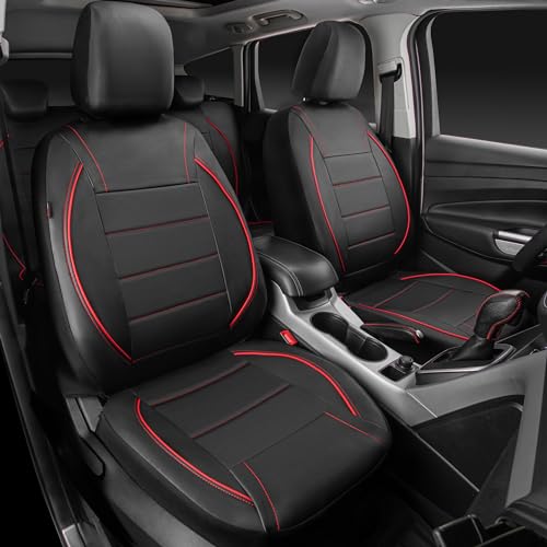 CAR PASS Universal FIT Piping Leather Car Seat Cover, for suvs,Van,Trucks,Airbag Compatible,Inside Zipper Design and Reserved Opening Holes (Full Set, Black and Red) - color: Red Black