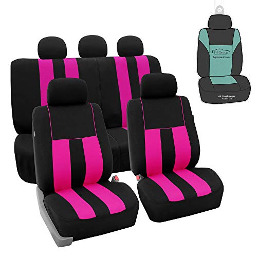 FH Group Car Seat Cover Full Set Striking Striped Car Seat Covers with Front Seat Covers and Rear Split Bench, Universal Fit Interior Accessories for Cars, Trucks, and SUVs – Pink - color: Pink, size: Full Set