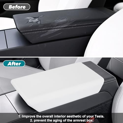 Center Console Armrest Cover Designed for Tesla Model 3 Highland 2024-2026 and Model Y Juniper 2026 Refresh,Non-Slip Designed with EZ Snap On Install-White - color: White, size: Model 3 Highland/Model Y Juniper