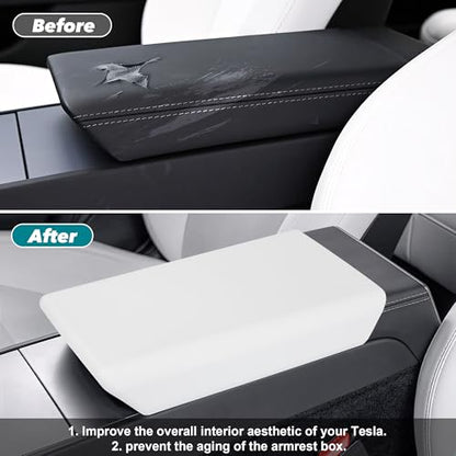 Center Console Armrest Cover Designed for Tesla Model 3 Highland 2024-2026 and Model Y Juniper 2026 Refresh,Non-Slip Designed with EZ Snap On Install-White