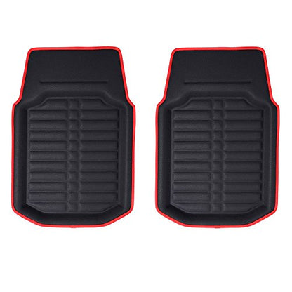FH Group Automotive Floor Mats - PU Leather Floor Mats, Deep Dish Design, Floor Mats for Cars, Universal Fit Floor Mats Front Set, Floor Mats for Most Sedan, SUV, Truck Floor Mats Red Black