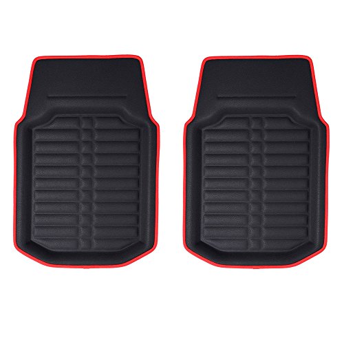 FH Group Automotive Floor Mats - PU Leather Floor Mats, Deep Dish Design, Floor Mats for Cars, Universal Fit Floor Mats Front Set, Floor Mats for Most Sedan, SUV, Truck Floor Mats Red Black