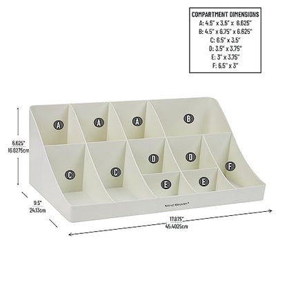 Mind Reader Cup and Condiment Station, Countertop Organizer, Coffee Bar, Kitchen, Stirrers, 17.875"L x 9.5"W x 6.625"H, White - color: White
