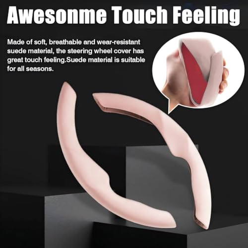 for Tesla Model 3/Y 2016-2025 2026 Juniper/Highland Steering Wheel Cover Suede Steering Wheel Protector Auto Non Slip Grip Function Accessories (Pink) - color: Pink