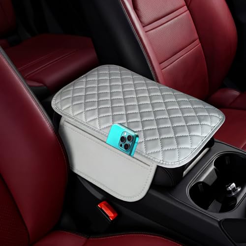 Upgraded Car Middle Center Console Cover with 2 Storage, Microfiber Leather Car Armrest Cover Cushion for Most Vehicles, 0.5 inch Memory Foam Comfort Stylish Leather Scratch-Resistant, Thickened - color: gray