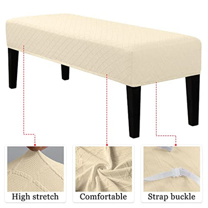 Lebaley Stretch Jacquard Ottoman & Bench Cover Removable Washable Slipcover for 42-54 inch Rectangular Benches, Bar Stools, and Dining Room Chairs (Fits 14-18" Wide),Beige - color: Beige, size: Regular - Standard