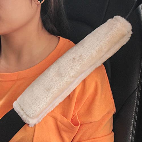 2 Packs Car Seatbelt Covers Shoulder Pad for More Comfortable Driving, Universal Seat Belt Cover for Handbag Camera Backpack Straps, Soft Faux Sheepskin Wool Seat Belt Cushion (Beige)