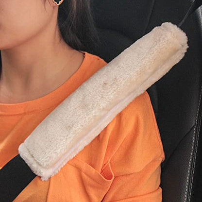 2 Packs Car Seatbelt Covers Shoulder Pad for More Comfortable Driving, Universal Seat Belt Cover for Handbag Camera Backpack Straps, Soft Faux Sheepskin Wool Seat Belt Cushion (Beige)