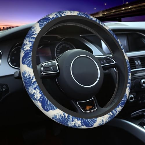 Wave Steering Wheel Cover Elastic Non-Slip Car Steering Wheel Covers with Seat Belt Shoulder Pad for Women Men - color: Wave