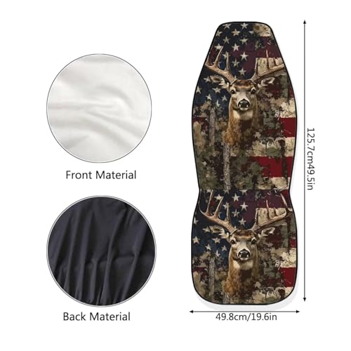 Car Front Seat Cover for Men 2 Pieces Set American Flag Deer Design Print Highly Elastic Automotive Seat Cover Anti Slip Towel Blanket for Trucks Sedans Van Skin-Friendly Soft - color: American Flag Deer Design Print