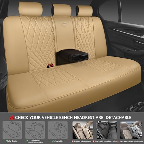 CAR PASS Piping Luxury Leather Seat Covers Full Set,5 Seats Leatherette Anti-Slip Waterproof Seat Covers Compatible with Front Armrests,Universal Fit for Suvs,Vans,Trucks,Airbag Compatible,Pure Beige - color: Pure Beige, size: Full Set