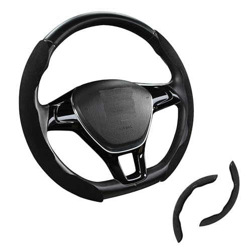 Premium Suede Car Steering Wheel Cover, Non-Slip Segmented, Suitable for Car, SUV, Truck, O/D Shape, 14.5-16inches Steering Wheel Protector,Universal Auto Accessories (Black, 2pcs) - color: black, size: 2pcs