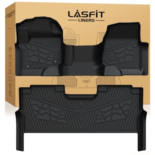 LASFIT Floor Mats for Ford F250 F350 F450 2017-2026 Crew Cab Front Bench Seat | Rear W/Fold-Flat Storage Carpet Floor Super Duty All Weather Protector TPE Car Floor Liner, 1st & 2nd Row, 2pcs Black - style: 2) SuperDuty Crew Cab&Bench Seat| 17-26 | 2Rows