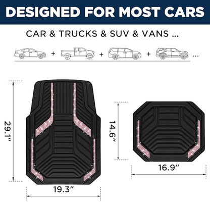 PIC AUTO Car Floor Mats, Pink Sparkly Crystal Bling Glitter Car Mats Set, Front and Rear Heavy Duty Rubber Car Mats with Anti-Slip Backing, All Weather, Trim-to-Fit for SUVs, Trucks, Sedan, Vans - color: Pink Glitter