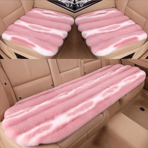 Faux Sheepskin Car Seat Cover, Thin Fluffy Cute Pink Fur Car Seat Cover Full Set for Fuzzy Soft Auto Universal Plush Vehicle Seat Protector Pad Accessories 3Pcs Pink - color: Pink, size: Full Set for 5 Seats