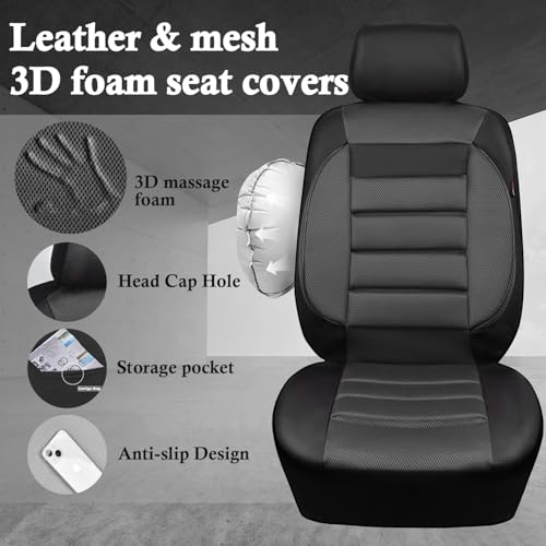 CAR PASS 3D Foam Leather Car Seat Covers Two Front Seats only, Air Mesh Thick Seat Covers, All Weather Car Seat Cover Comfort & Protection for Truck,SUV,Sedan,Van, Airbag Compatible (Charcoal Gray) - color: Black Charcoal Front