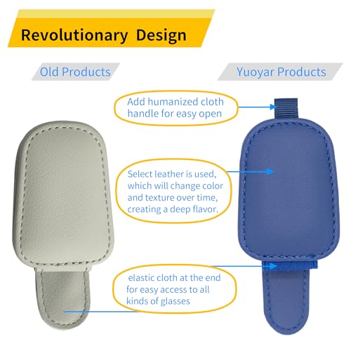 Yuoyar Sunglass Holder for Car, Magnetic Leather Sunglasses Holder and Ticket Card Clip, Car Visor Accessories, 2 Packs (Blue) - color: Blue