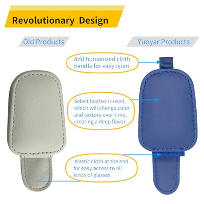 Yuoyar Sunglass Holder for Car, Magnetic Leather Sunglasses Holder and Ticket Card Clip, Car Visor Accessories, 2 Packs (Blue) - color: Blue