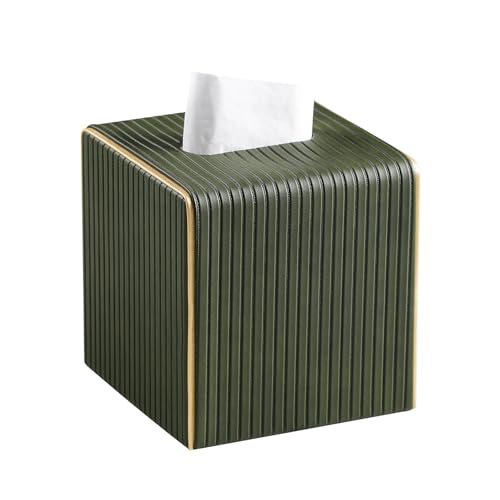 PU Leather Tissue Box Cover Square Tissue Box Holder with Magnetic Closure (Green Fluted) - color: Green Fluted