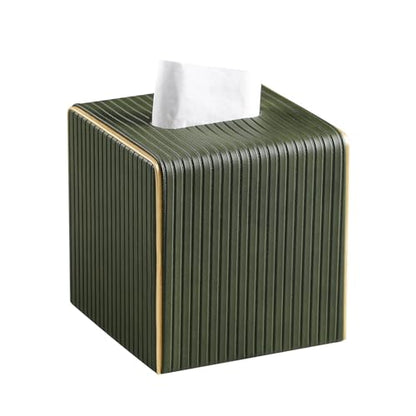 PU Leather Tissue Box Cover Square Tissue Box Holder with Magnetic Closure (Green Fluted) - color: Green Fluted