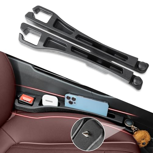 2PCS Car Seat Gap Filler Organizer 4In1 Between Seat & Console Inserts Gap Stopper Plug with Fill,Storage,Hook Function & Concealed Small Hammer,Upgraded Universal No Drop Seat Guard for Cars (Black)