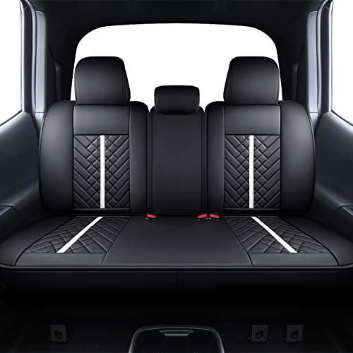 Tomatoman Tacoma Truck Rear Seat Covers 2005-2024 2025 2026 Access Double Cab TRD Sport Offroad Limited SR5 V6 Back Car Cushions with Waterproof Faux Leather(Rear Seat/Black-White) - color: Rear Seat/Black-White