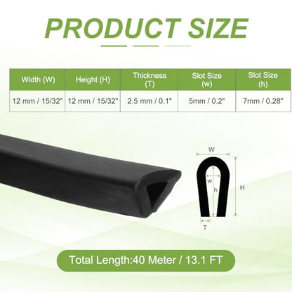 PATIKIL 13.1ft U Rubber Edge Trim Fit for 5mm Edge, 12 mm x 12 mm Black - size: Fit for 5" x 13.1ft x 12mm x 12mm