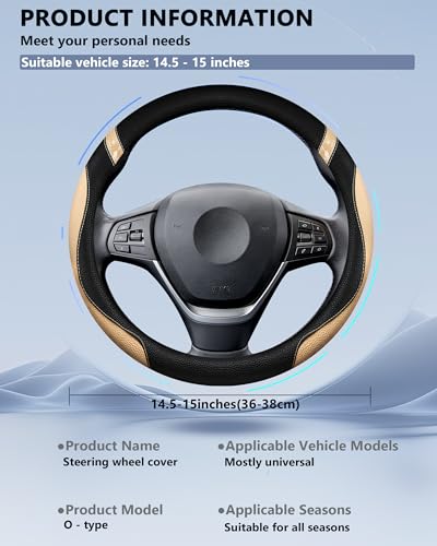 Steering Wheel Cover for Car Leather Universal Steering Wheel Covers for Men Women Fit Cars SUV Truck Pickup 15inch (Beige) - color: beige