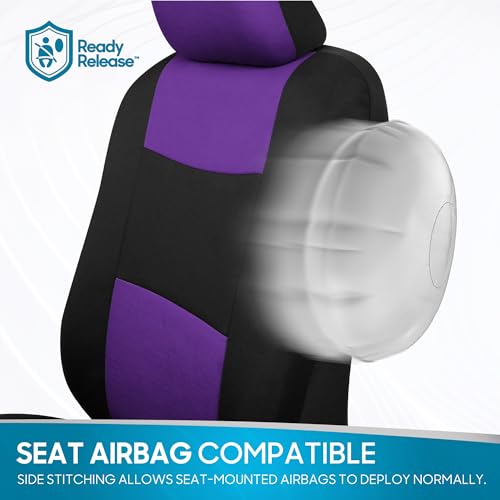 BDK PolyPro Car Seat Covers Full Set in Purple on Black, Front and Rear Split Bench Seat Covers for Cars, Easy to Install Car Seats Cover Set and Accessories for Auto Trucks Van SUV - Purple - color: Purple