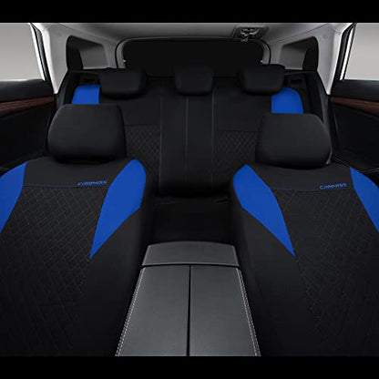 CAR PASS Ultrasonic Embossing Cloth Universal Seat Covers-Breathable Car Seat Cover with 5mm Composite Sponge Inside,Airbag Compatible,2zipper Bench for Sedan,SUV,Truck(Black and Blue,Full Set) - color: Blue