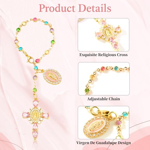 Virgen De Guadalupe Car Charm - Steering Wheel Accessory & Rearview Mirror Hanging, Cross Pendant Automotive Protection Decor - color: Gold
