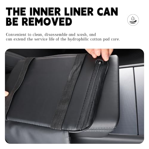 Car Armrest Cover for Car, Nappa Leather Center Console Armrest Pad with Side Storage Pockets, Breathable Non-Slip Auto Arm Rest Cushion, Universal Fit for Most Cars Tesla Model Y