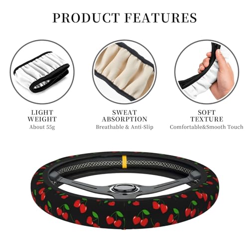 Cherry Hearts Elastic Steering Wheel Cover Non-Slip Breathable Steering Wheel Protector Fit Auto, SUVs, Truck - color: Cherry Hearts
