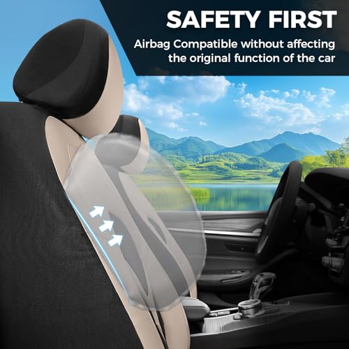Car Seat Covers Front Seat, Universal Seat Cover 2 Seats, Automotive Seat Covers with Mesh Leather, Waterproof Car Seat Protector, Breathable Car Seat Cushion for Most Car SUV Truck Beige - color: Beige, size: Frontpair